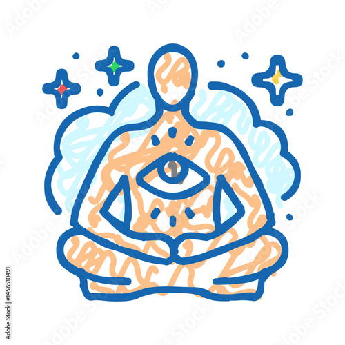 focused meditation yoga icon doodle illustration