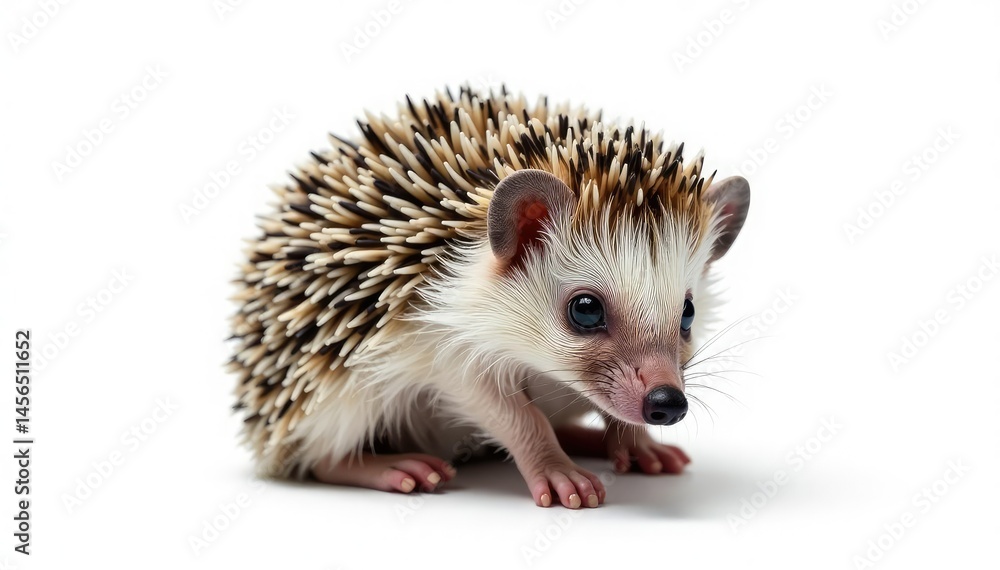 A tiny hedgehog, curled into a ball, isolated on pure white background , round, creature A tiny hedgehog, curled into a ball, isolated on pure white background , round, creature