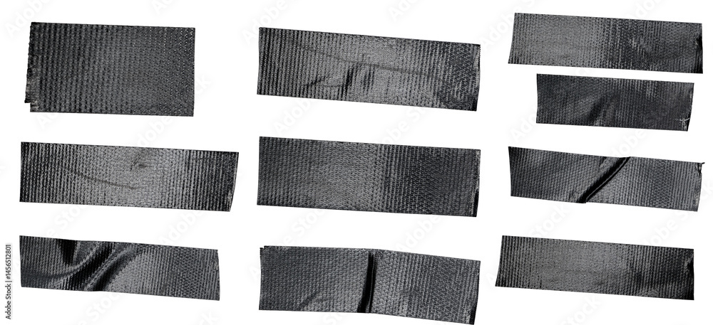 Obraz premium Black Adhesive Duct Tape Strips Set Illustration for Repair and DIY Projects