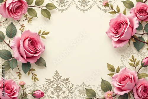 Delicate blush roses repeat on vintage damask , wallpaper, repeat pattern, roses