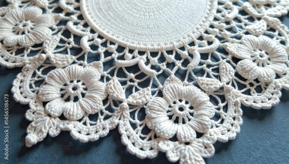 Obraz premium Intricate floral lace doily, delicate white threads , crochet, needlework