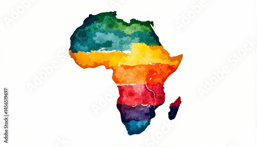 Colorful Watercolor Map of Africa Representing Unity, Peace and Diversity  
