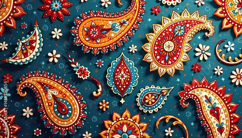 Classic paisley repeating pattern, muted tones , abstract, surface pattern