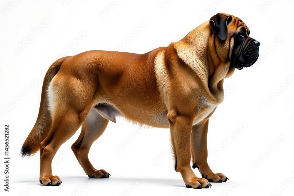 Obraz premium Majestic mastiff, powerful stance, white background, head shot, dog, profile
