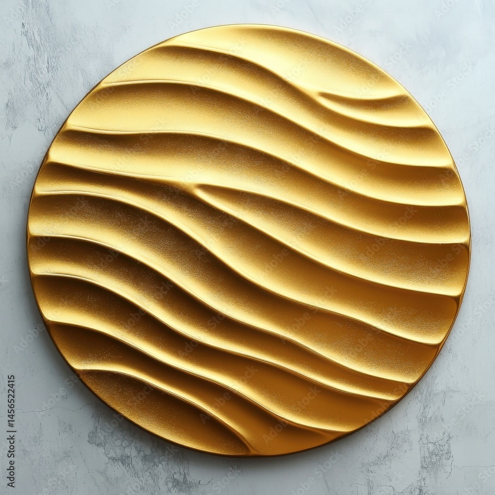 Gold Textured Round Plate with Wave Pattern Gold Textured Round Plate with Wave Pattern