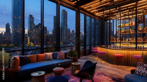 Rooftop lounge with city views