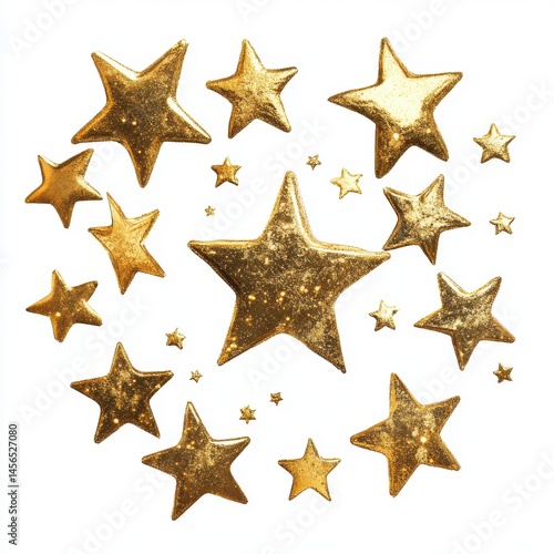 Golden Glitter Stars Circular Pattern on White Background