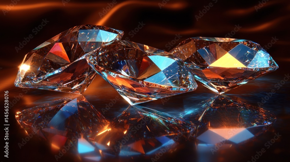 Sparkling diamonds reflecting in a fiery backdrop Sparkling diamonds reflecting in a fiery backdrop