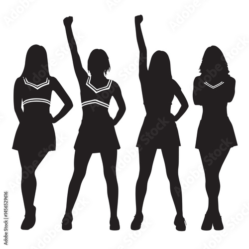 Vector silhouette set of cheerleader on white background