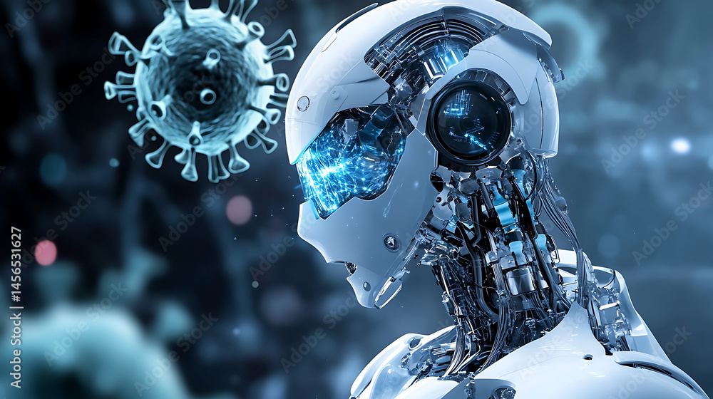 Fototapeta premium AI-driven nanorobot restructuring virus cell in real time