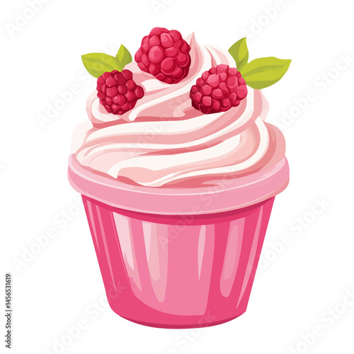 My Simple flat 2D illustration of a raspberry mousse cup isolated on a transparent background, EPS Format, vector, flat design, animation design, simple flat 2D