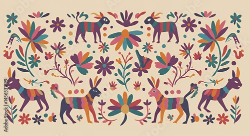 Vibrant Mexican Folk Art: A Colorful Tapestry of Animals and Flowers