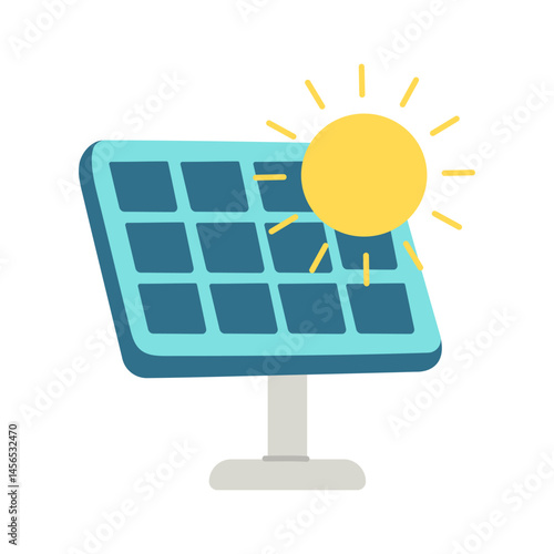 A solar panel with a sun shining on it. Concept of harnessing the power of the sun to generate electricity