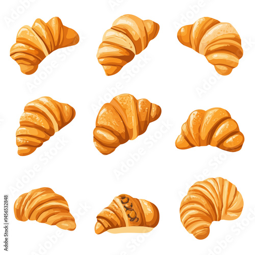 My Simple flat 2D illustration of a croissant set collection isolated on a transparent background, EPS Format, vector, flat design, animation design, simple flat 2D