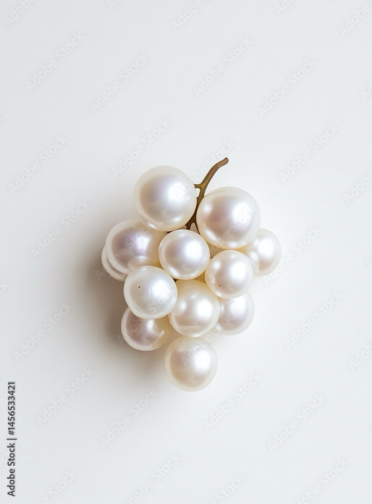 Un grappolo di perle bianche, disposte su un ramo sottile. Sfondo bianco trasparente