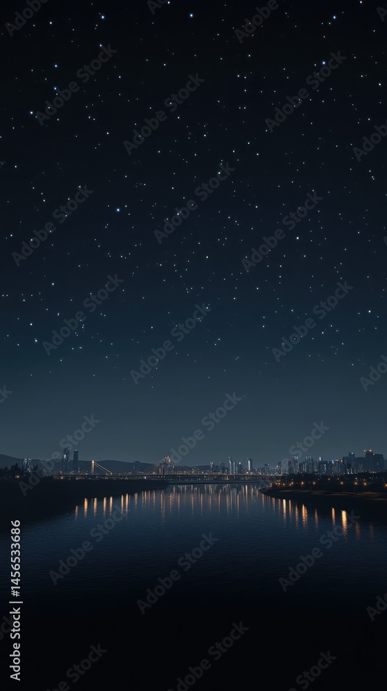 Starry Night Over a Calm River Reflection Starry Night Over a Calm River Reflection