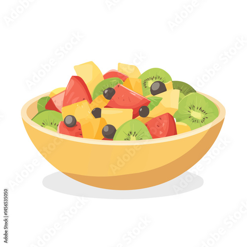 My Simple flat 2D icon of a fruit salad bowl isolated on a transparent background, vector, flat design, animation design, simple flat 2D icon, minimalist design