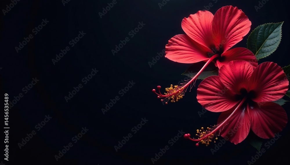 Obraz premium Bold hibiscus silhouettes, dark background, stylized design , design element, illustration