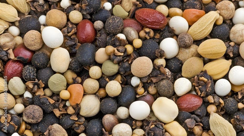 Vibrant Spice Blend Close Up, Aromatic Herbs and Seeds Texture Vibrant Spice Blend Close Up, Aromatic Herbs and Seeds Texture