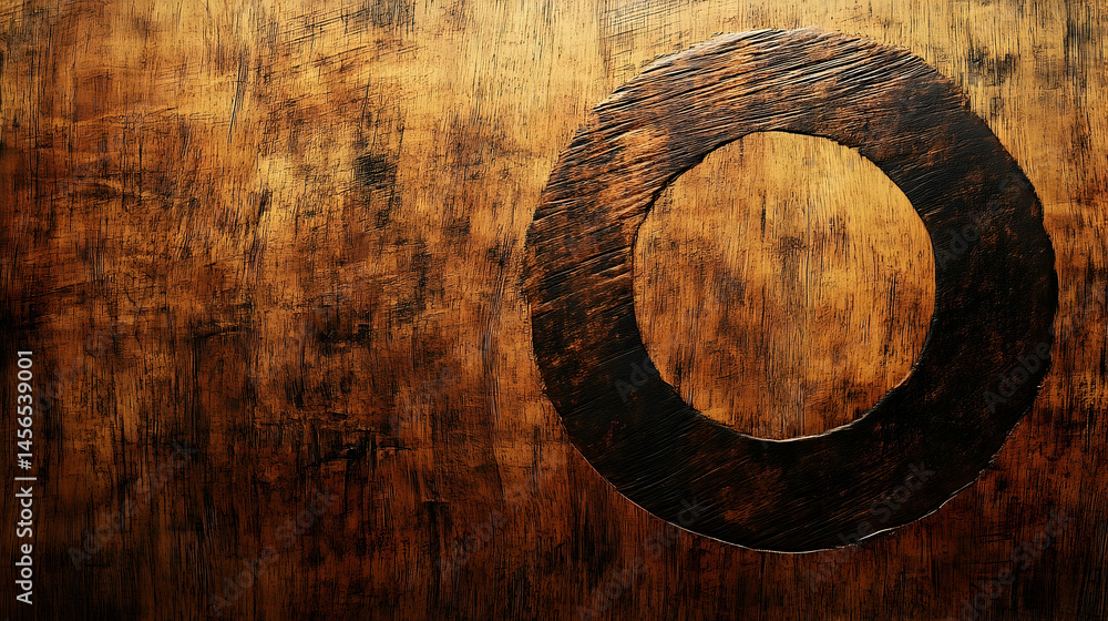 Aged wooden surface with a circular cutout design. Aged wooden surface with a circular cutout design.