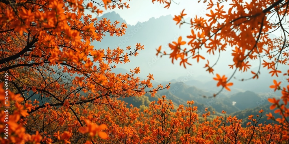 Kunming Cityscape, Orange Autumn Flowers in Wide Fields - 3D Watercolor Art Kunming Cityscape, Orange Autumn Flowers in Wide Fields - 3D Watercolor Art