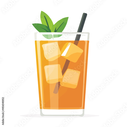 A Simple flat 2D icon iced tea isolated on a transparent background, vector, flat design, animation design, simple flat 2D icon, minimalist design, clipart, illustration