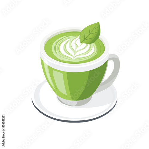 My Simple flat 2D illustration matcha latte isolated on a transparent background, vector, flat design, animation design, simple flat 2D icon, clipart