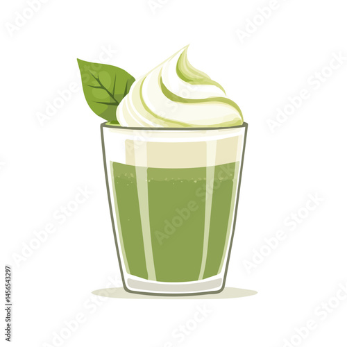 My Simple flat 2D illustration matcha latte in a cup isolated on a transparent background, vector, flat design, animation design, simple flat 2D icon, clipart