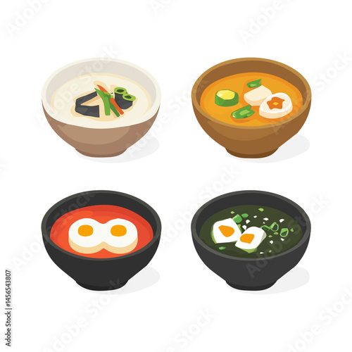 My Simple flat 2D illustration miso soup set isolated on a transparent background, vector, flat design, animation design, simple flat 2D icon, clipart