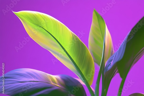 Vibrant, stylized leaves against a purple background.