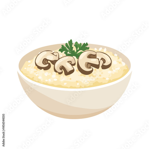 My Simple flat 2D illustration mushroom risotto isolated on a transparent background, vector, flat design, animation design, simple flat 2D icon, clipart