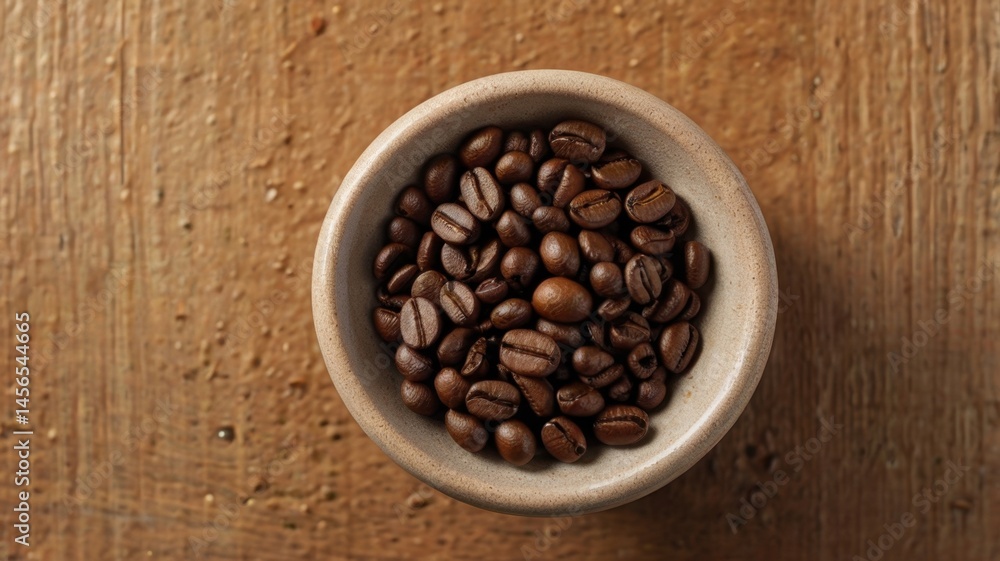 Fototapeta premium Coffee Beans in Small Bowl on Rustic Background – 4K Organic Drink Concept 