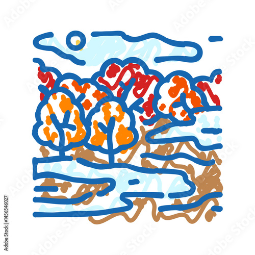 foggy morning autumn season icon doodle illustration