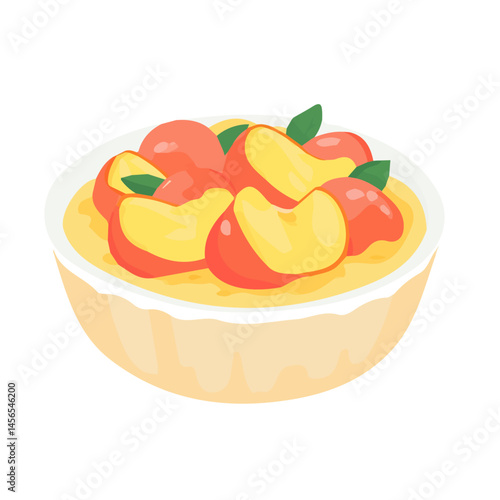 My Simple flat 2D illustration of a peach cobbler dish isolated on a transparent background, vector, flat design, animation design, simple flat 2D icon, clipart