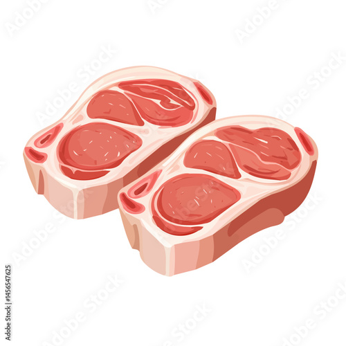 My Simple flat 2D illustration of pork chops isolated on a transparent background, vector, flat design, animation design, simple flat 2D icon, clipart