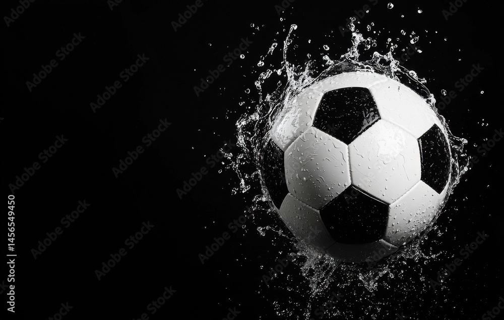 Naklejka premium Water Splash with Soccer Ball on Black Background