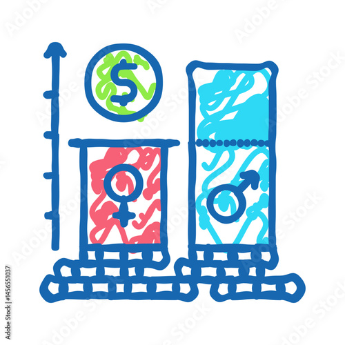 gender wage gap feminism woman icon doodle illustration