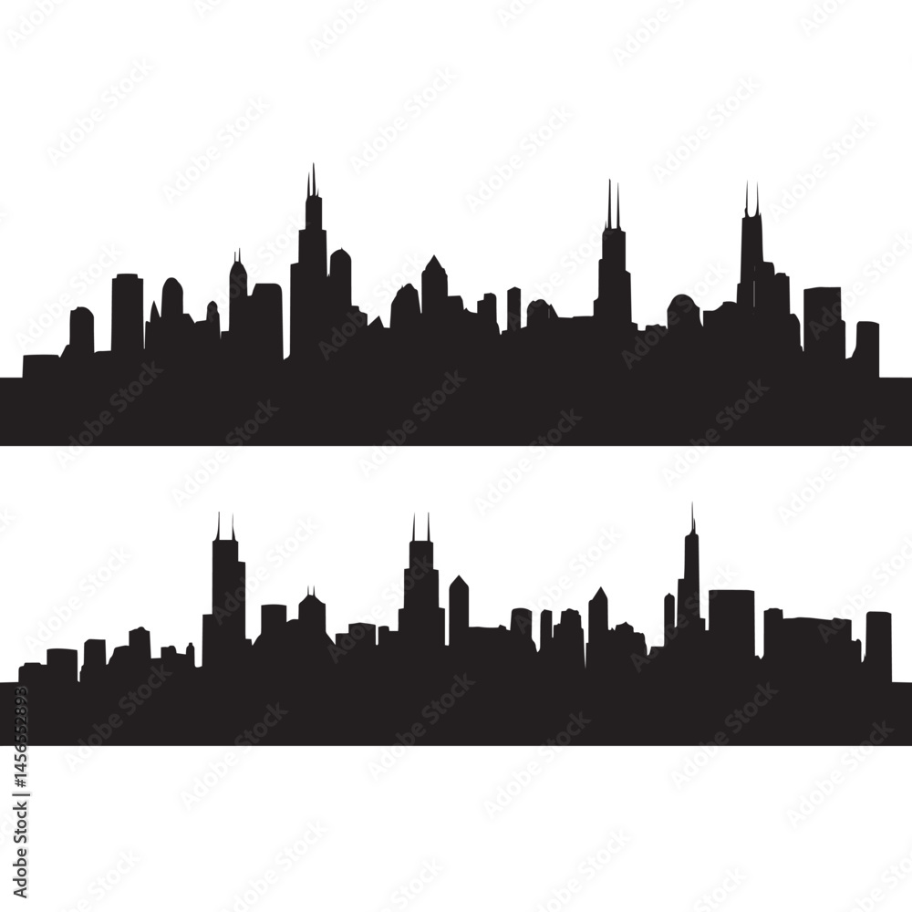 Obraz premium Vector silhouette set of Chicago skyline on white background