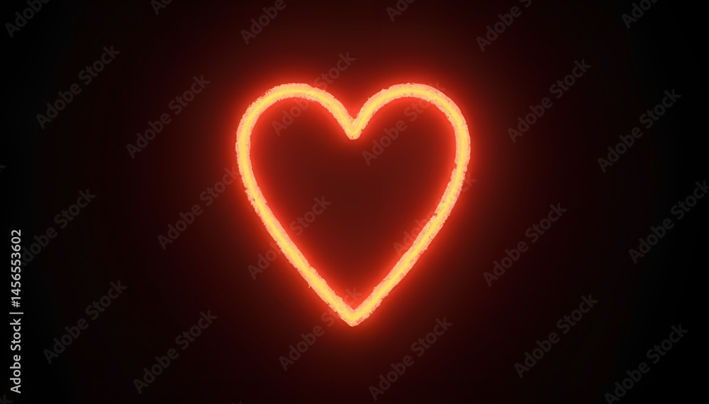 Vibrant orange and yellow neon heart icon, 3d technology symbol with bright colored lighting, modern graphic design on black background Vibrant orange and yellow neon heart icon, 3d technology symbol with bright colored lighting, modern graphic design on black background