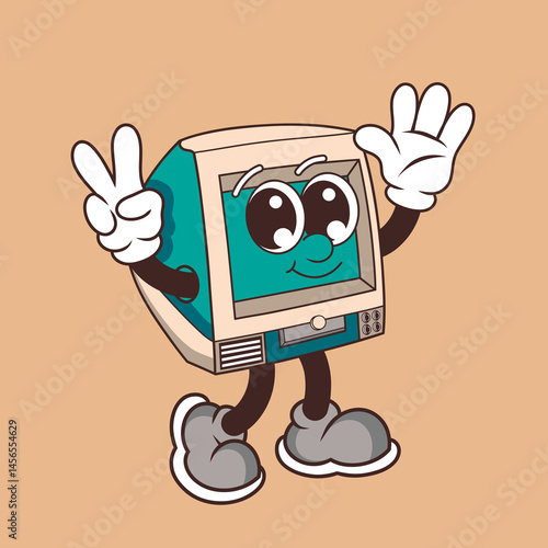 Retro character design from happy monitor