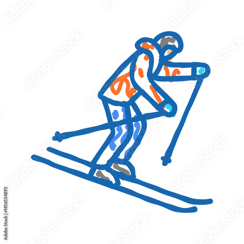 skiing downhill winter season icon doodle illustration