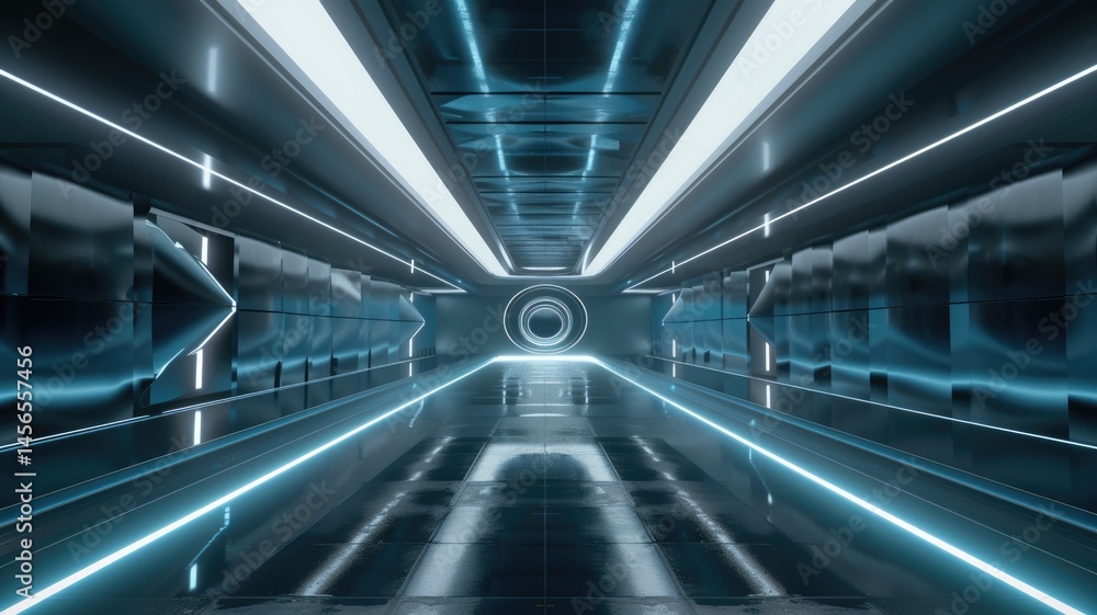 Fototapeta premium Abstract picture cyberpunk style structure creative and seamless scene in futuristic style and neon light. Virtual reality view perfect for digital graphic design of movie, game and multimedia. AIG53.