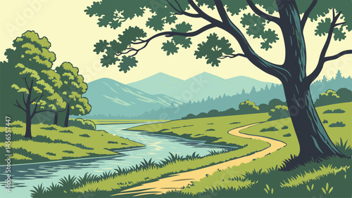 Photography spring landscape background, simple, vector illustration