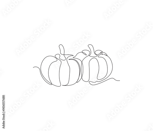 One continuous line drawing of pumpkin fruit vegetable. single line illustration of seasonal fruit concept. editable stroke