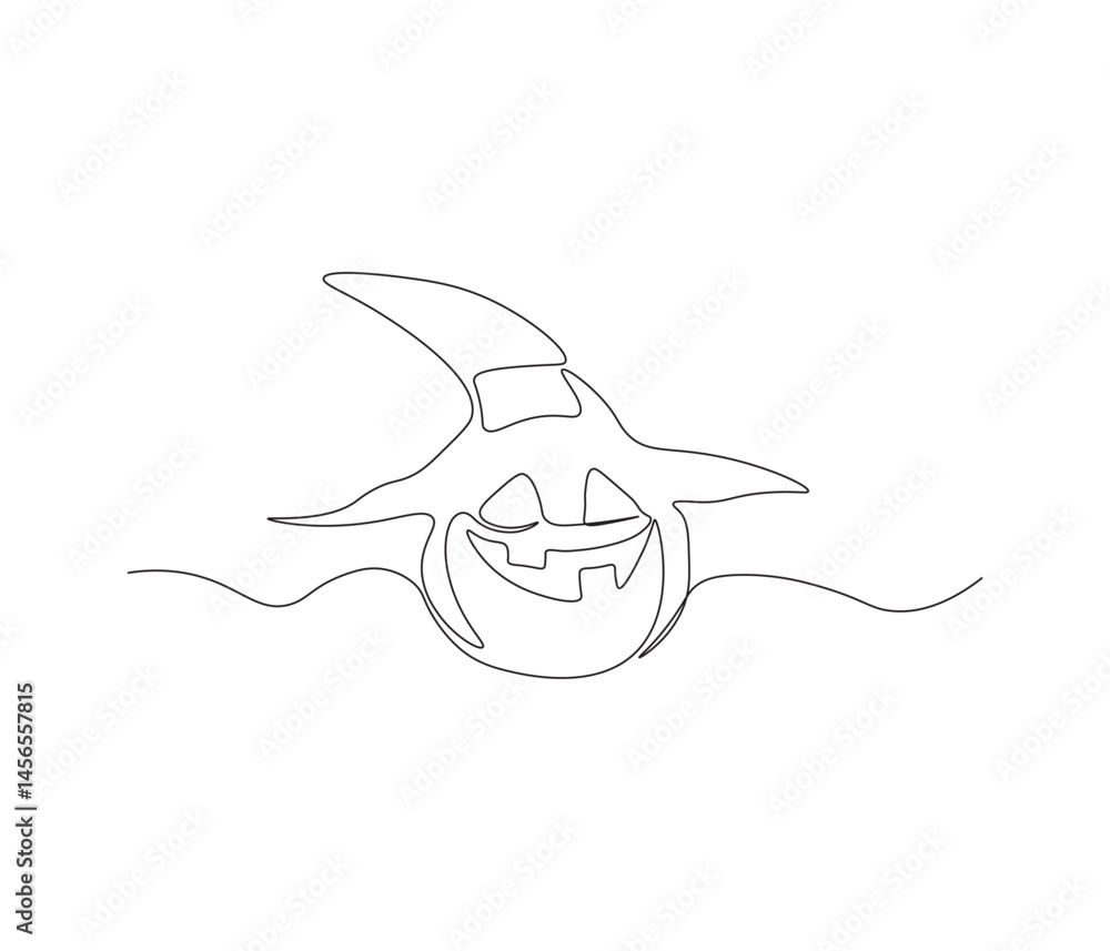Obraz premium One continuous line drawing of pumpkin fruit vegetable. single line illustration of jack o lantern concept. editable stroke