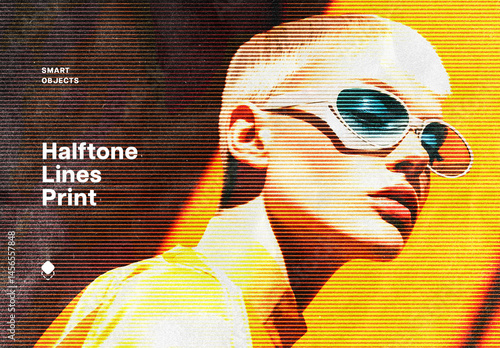 Vintage Halftone Lines Effect Mockup
