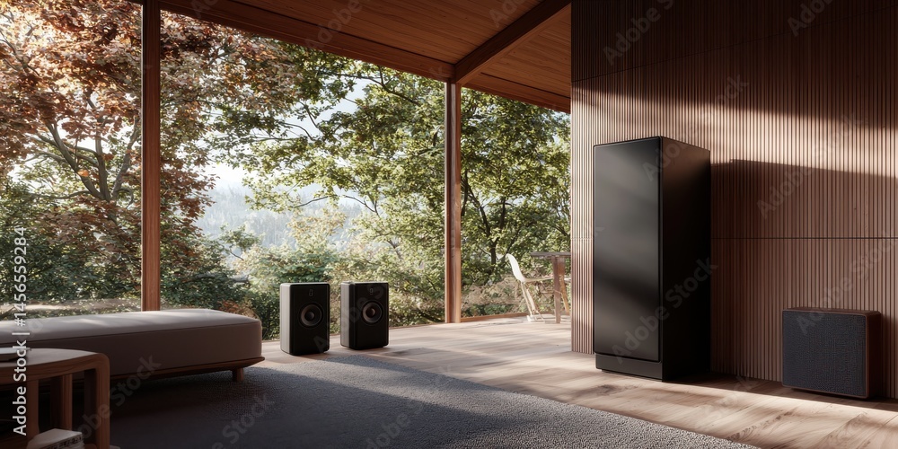 Fototapeta premium Connected speakers forming the foundation of modern home tech 