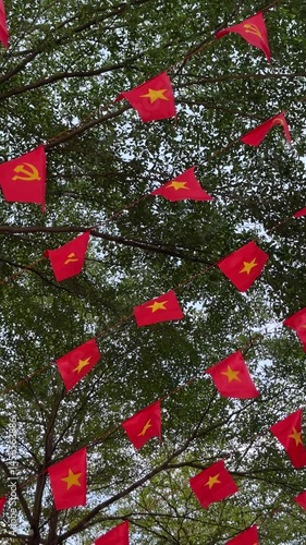 Vietnamese flags swaying in the wind