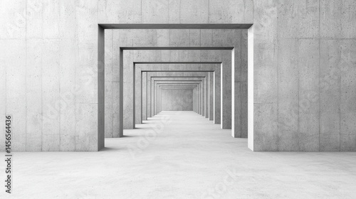 Infinite Concrete Arches Creating Perspective in Minimalist Space