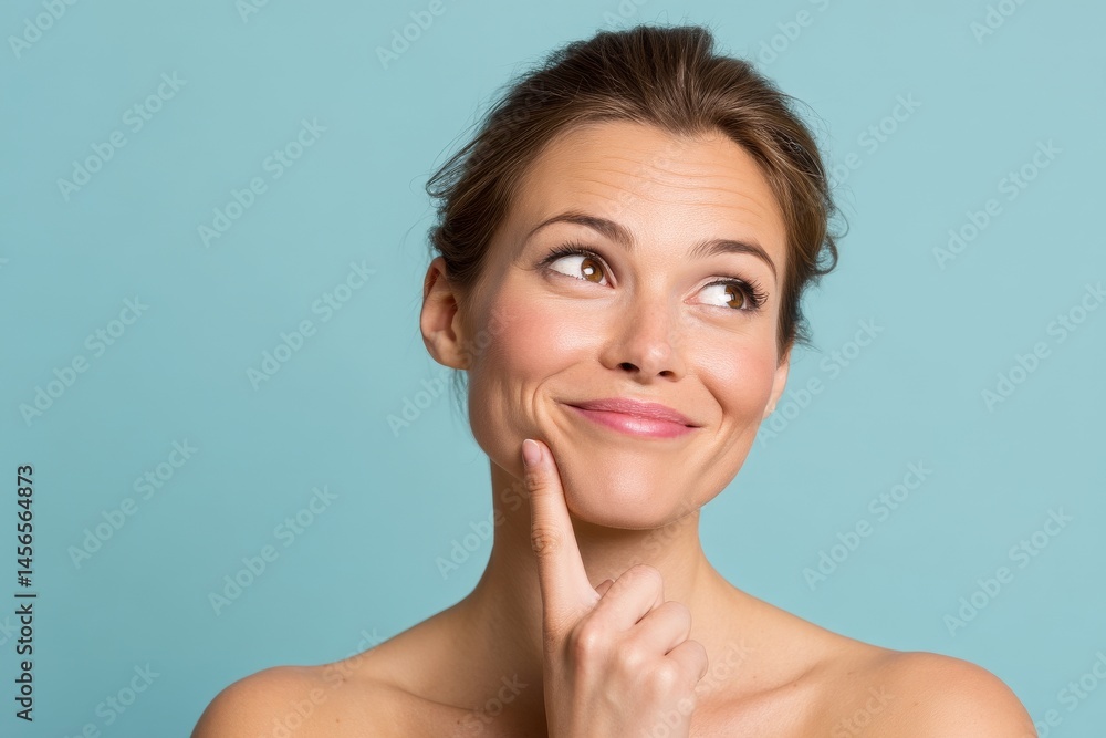 Image of a gorgeous young woman with a charming and lovely appearance, contemplating her skincare regimen, set against a turquoise backdrop with ample copyspace Image of a gorgeous young woman with a charming and lovely appearance, contemplating her skincare regimen, set against a turquoise backdrop with ample copyspace